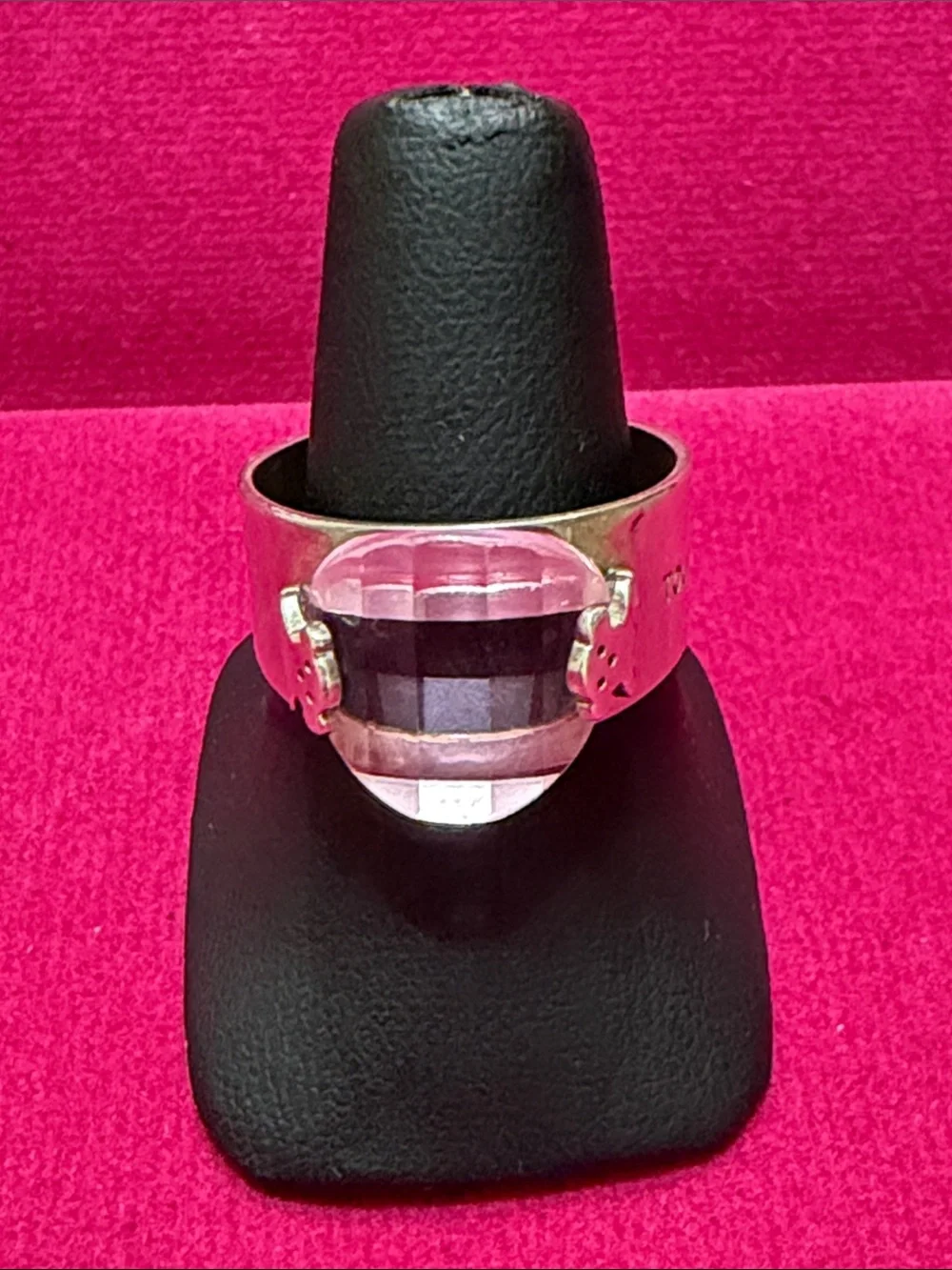 Sterling Silver Ring with Light Pink Crystal Dome - Women Jewelry
